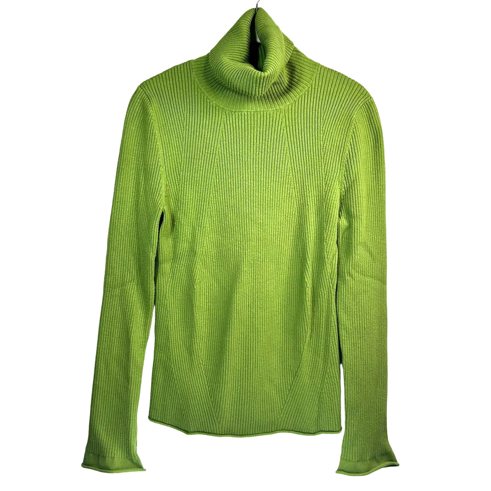 Maeve By Anthropologie Pistachio Lime Green Ribbed Stretchy Turtleneck Sweater M